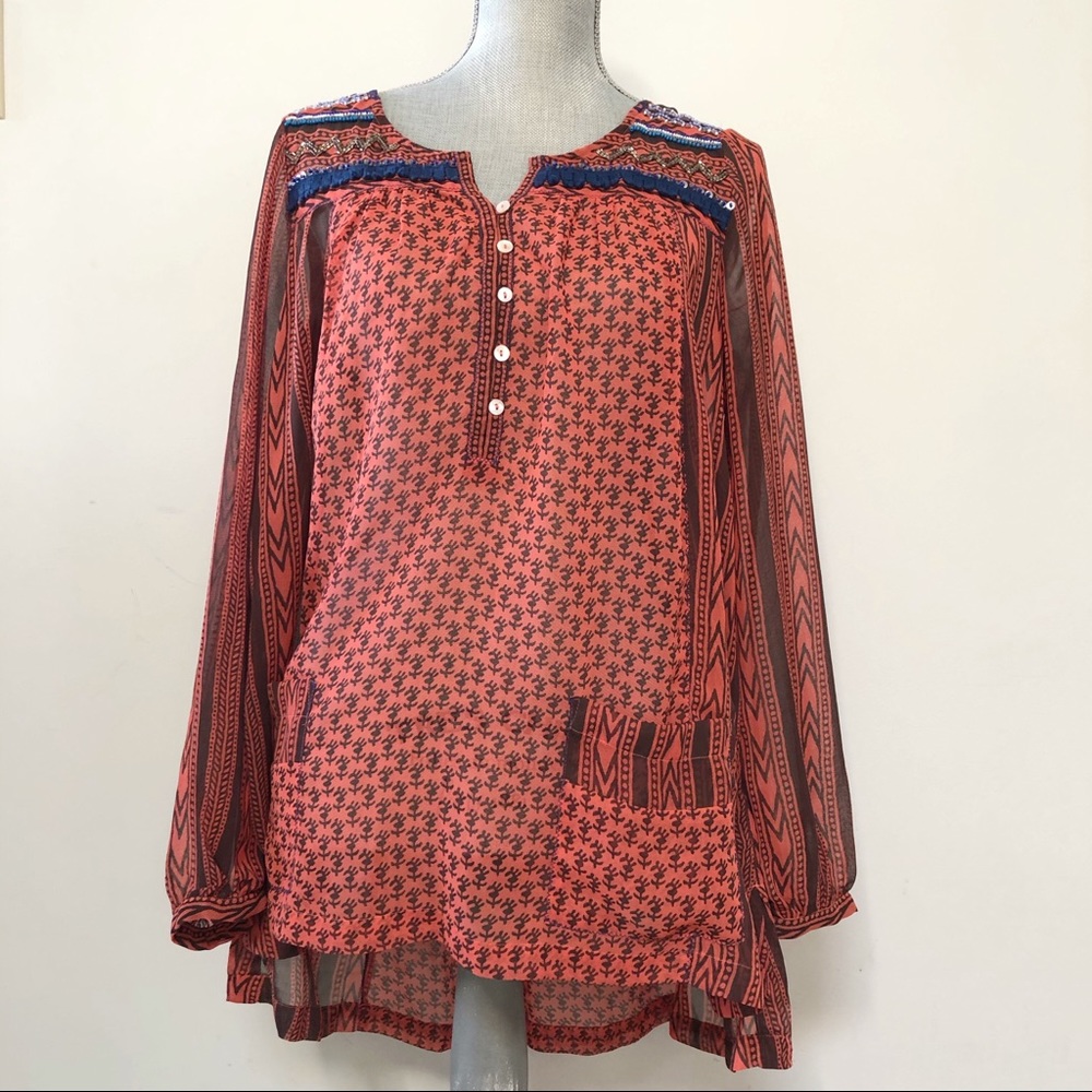 Free People sheer and beaded chiffon tunic top